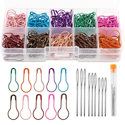 Namner Maschenmarkierer, Strickzubehör Maschenmarkierer, 300 STK Strickmarkers, Bunt Häkelclips Bulk, mit 9 großäugigen stumpfen Handnähnadeln, Aufbewahrungsflasche und Aufbewahrungsbox Cover