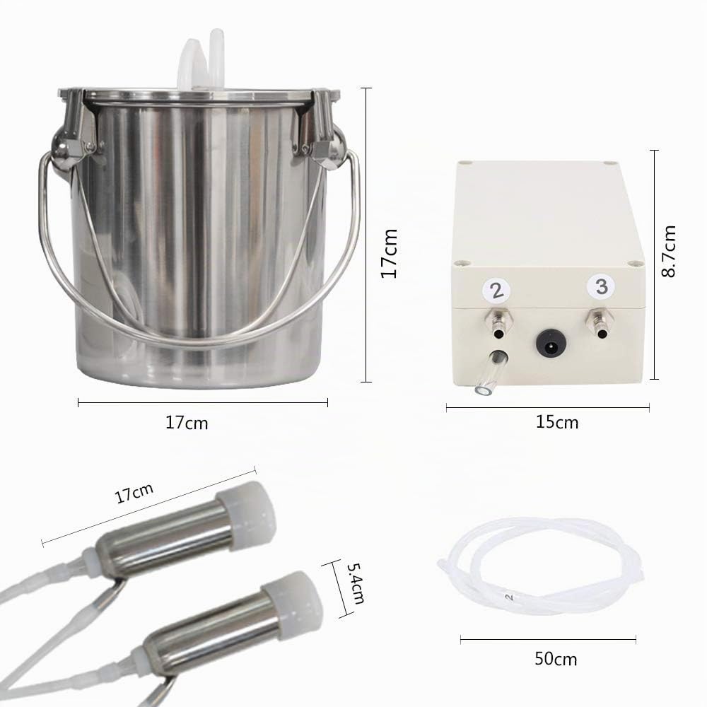 Machine à Traire pour Chèvres – Machine à Traire Portable avec Pompe à Vide Pulsée de 3 L, Seau en Acier Inoxydable 304 Mr Milker avec Clapet Anti-retour D'arrêt Automatique