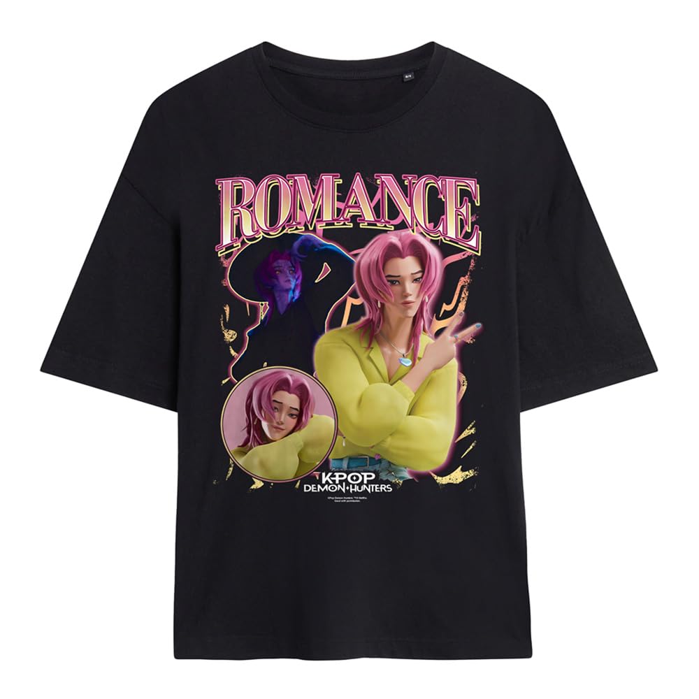 Kpop Demon Hunters Saja Boys Romance Homage Ladies Oversized T Shirt, Black, XX-Large