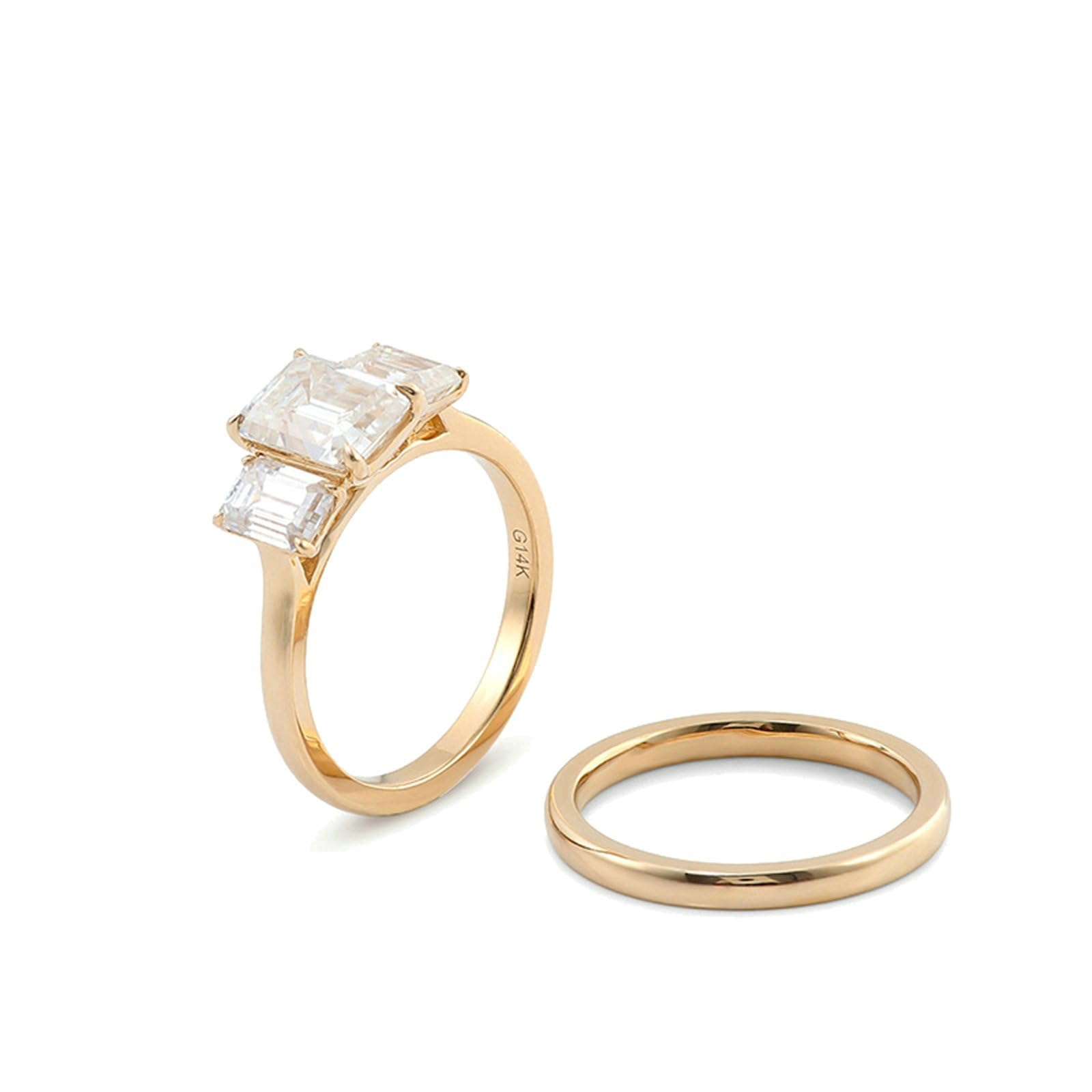 Anello di fidanzamento 14 carati smeraldo bianco moissanite anelli di fidanzamento da donna, set da 2 anelli impilabili