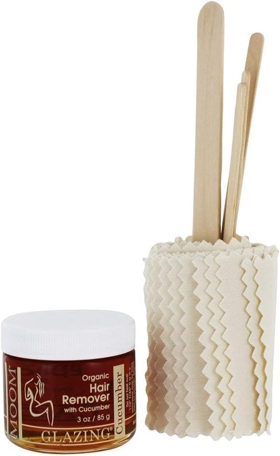 Image of MOOM USDA Organic Cucumber Sugar Wax for Bikini Line - 3 oz (Pack of 2) | Made with Cucumber & Green Tea, Wax for Body & Leg - 18 Reusable Wax Strips & 6 Applicator Sticks - Ideal for Sensitive Skin