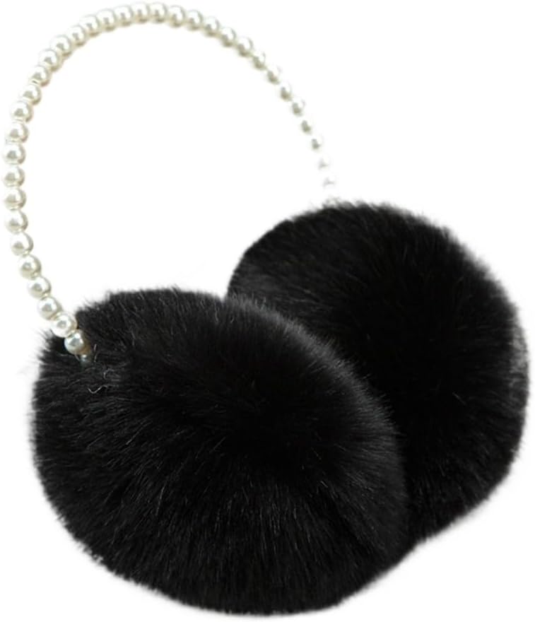 Women Girls Winter Fluffy Plush Earmuffs Thicken Imitation Pearl Beaded Headband Ear Warmer Styling Headwear