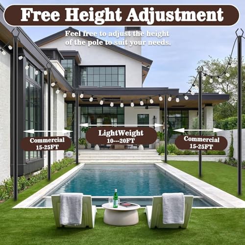 Image of AILBTON 10Ft String Light Poles 4 Pack,Light Poles for Outside Lights,Outdoor with Fence Brackets Hanging Lights,Metal Stand Deck Patio Backyard