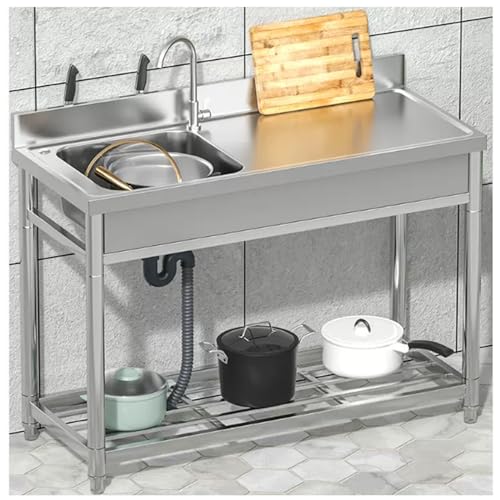 MiaJJooLi Fregadero independiente de acero inoxidable para cocina, restaurante comercial, lavabo, lavabo, camping, fregadero móvil para garaje al aire libre, 100 cm