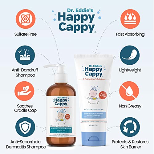 Image of Happy Cappy Medicated Shampoo, Body Wash, and Moisturizing Cream Bundle | Baby Dandruff Shampoo, Eczema Lotion for Kids, Helps Cradle Cap & Seborrheic Dermatitis, Reduces Redness, Fragrance-Free