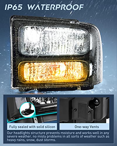 Image of Nilight Headlight Assembly 2005 2006 2007 F250 F350 F450 F550 Super Duty Black Housing Clear Corner Clear Lens Headlights Assembly Replacement
