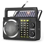 PRUNUS J-135 AM FM Radio Portable Bluetooth, Solar/AA Battery Operated/USB-C Rechargeable for Emergency, Transistor Radios with Flashlight,Support TF Card/USB Playing, Large Knob Easy to Use