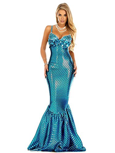 Forplay Women's Sensational Sea Gem Sequin Bra with Iridescent Mermaid Skirt, Turquoise, Small/Medium