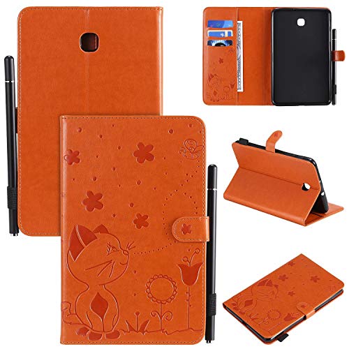 Hülle für Samsung Galaxy Tab A 8.0 2018 / SM-T387 {8"},Pu Leder Katze Biene Schutzhülle Case Cover mit Ständer Stift Halter Funktion,Orange