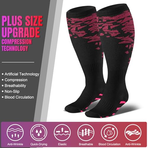 Image of Cerpite Plus Size Compression Socks 20-30 mmHg for Women & Men, Extra Wide Calf Compression Socks, Cushioned Breathable Support for Nurses, Travel, Running & Long Standing