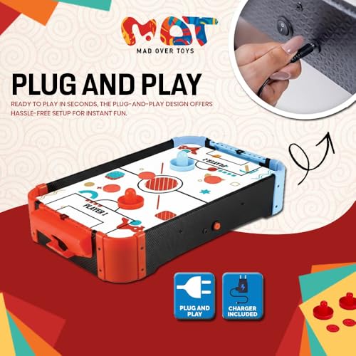 Image of Air Hockey|Portable Tabletop Electric Powered with 2 Strikers 4 Pucks | Arcade Game for Kids & Adults | Indoor Game | Best for Gifting | Made in India |Size 57cm X 32cm X 16cm
