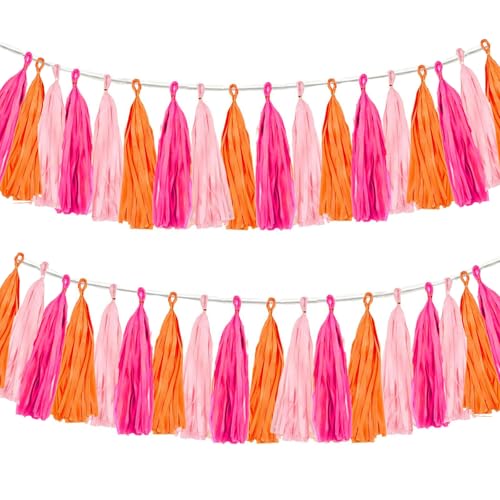 décorations hawaïennes,12 Pièces Pompons Papier de Soie, Décoration de Fête, guirlande de fleurs orange/rose, pour fête décoration / Plafond / Mur / Mariage / décoration de fête d'anniversaire