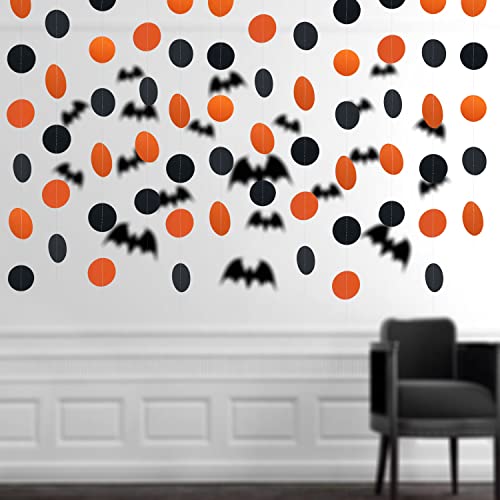 Xianmu Orange And Black Circle Dot Garland Halloween Streamers Banner Backdrop Halloween Hanging Party Decorations For Home Fireplace Mantel, Halloween Baby Shower Decorations 26.4 Feet #TOP2
