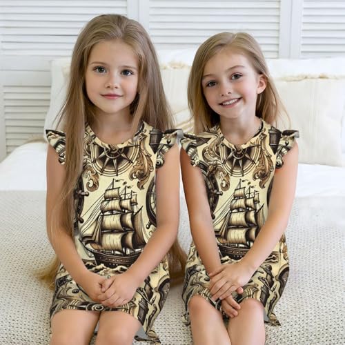 Augenstern Flutter Sleeve Nightgown Vintage-Ship-Wheels Soft Sleepwear Nightdress4