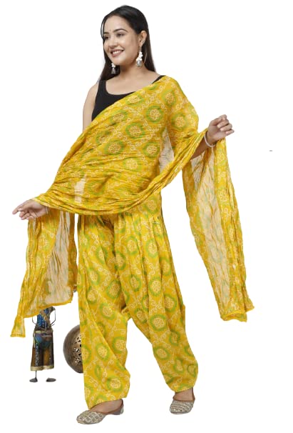 KHEEAA Fashion's Womens Cotton Bandhani Printed Patiala Salwar with Matching Dupatta (Free Size) (JAALBANDHEJ)-picture-11