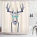 Produktbild ABAKUHAUS Duschvorhang, Illustration von Hirsch REH im Hippie Hipster Look Vintage mit Sonnenbrille in Creme Farbton, Blickdicht aus Stoff inkl. 12 Ringe für Das Badezimmer Waschbar, 175 X 200 cm