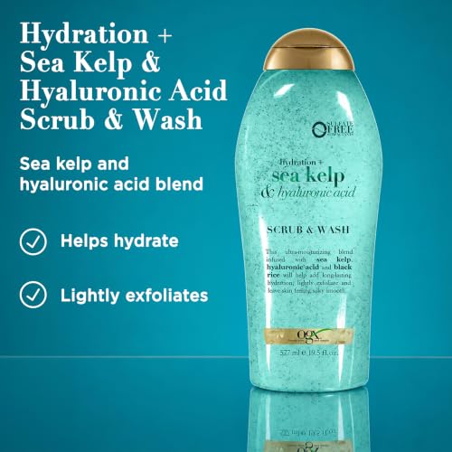 OGX Hydration + Sea Kelp & Hyaluronic Acid Sulfate-Free Lightly Moisturizing Body Scrub with Black Rice, Gentle Exfoliating Daily Body Wash to Soften & Smooth Skin, 19.5 Fl Oz - image 2
