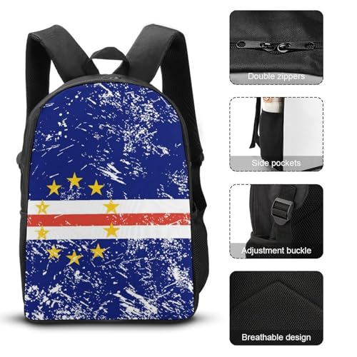 Verde Vintage Flag Classic Backpack Lunch Bag Pencil Case 3 Piece Set Travel Daypack3