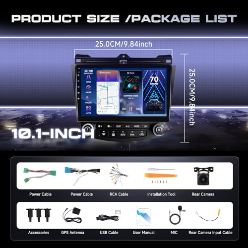 Image of 4G+64G Car Radio Stereo for Honda Accord 2003-2007, Wireless CarPlay Android Auto 10.1 Inch IPS Touch Screen Android 15 GPS Head Unit WiFi Bluetooth DSP Audio USB Dual Mic HD Rear Camera