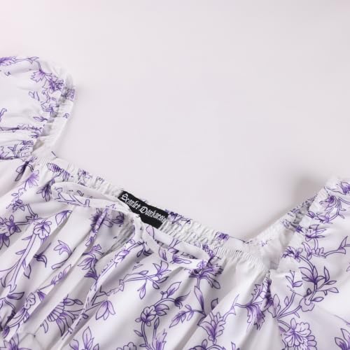 Image of Scarlet Darkness Women's Floral Corset Dress with Split 2026 Summer Spring Square Neck Midi Milkmaid Dresses