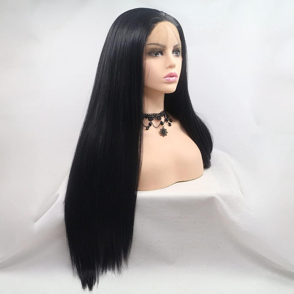 AFBeauty Black Lace Front Wig for Women Synthetic Long Straight 1B Natural Color Wig Heat Resistant Fibre Makeup Party Soft Wigs 24'' - Image 4