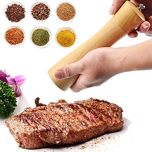 Wood Salt And Pepper Grinder Mill - Noryee Manual Wooden Salt Grinder Pepper Mill Shakers Refillable With Adjustable Coarseness Ceramic Rotor - 8.5 Inch (1 Pack) #TOP5