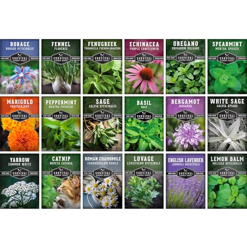 Medicinal Herb Seeds for Planting | 18 Seed Variety Pack of Heirloom, Non-GMO Herbs – Herbal Teas, Tinctures & Home Apothecary Garden Kit – Survival Garden Seeds