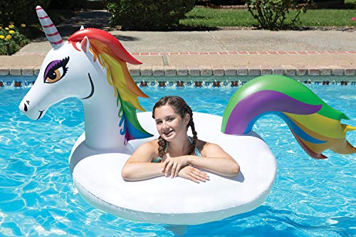 Poolmaster Unicorn Inflatable Swimming Pool Party Float (48 Inch), White/Rainbow #TOP1
