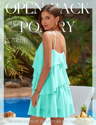 Image of DRESSTELLS Women's Cocktail Ruffle Tiered Dresses, Formal Wedding Guest Graduation Party Mini Dress