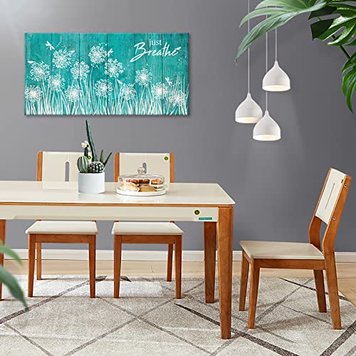 Farmhouse Canvas Wall Art Flowers Wall Pictures Living Room Wall Decor White Dandelion Dragonfly Nature Artwork Teal Wooden Board Abstract Grass Paintings For Meeting Room Office Decoration 20"X 40" #TOP4