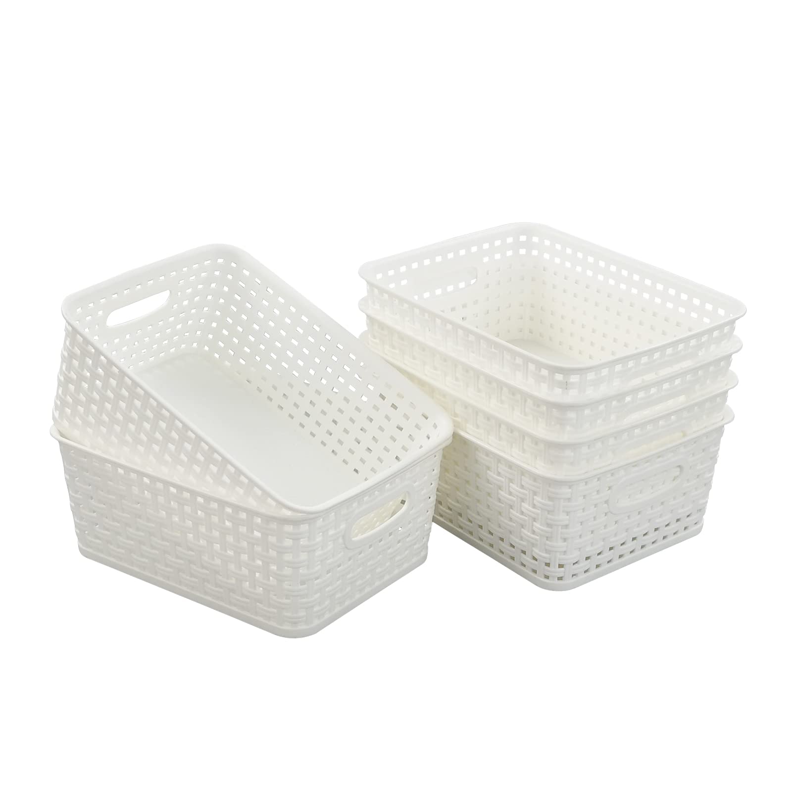 Sosody White Plastic Woven Storage Baskets, Weave Storage Basket, 6 Packs