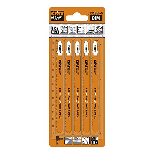 CMT JT318VF-5 Bimetal 8% Cobalt Jig Saw Blade for Wood and Metal T-Shank (5 Pack), Orange