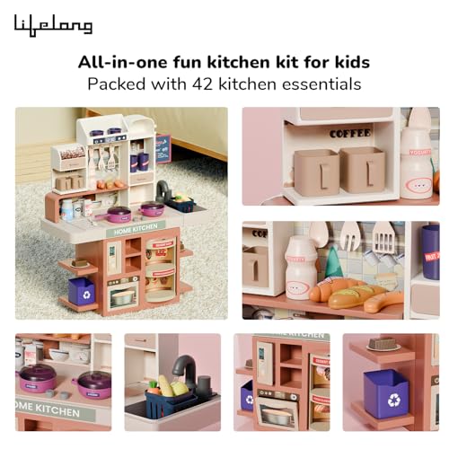 Image of Lifelong Cuppy Pretend Play Kitchen Set for Kids | 42 PCS Play Cooking Kit with Light, Music, Stove, Sink & Accessories | Educational Toy Kitchen for Boys & Girls | Home Kitchen Toy Set for Toddlers