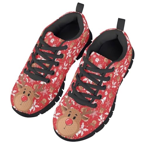Kids Christmas Sneaker Cozy Breathable Lace-Up Tennis Shoes for Litter Kids Anti-Skip Footwear Lightweight Running Shoes for Big Kid US 11-5