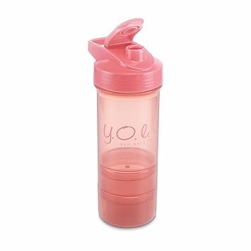 Nayasa Cross Fit Gym Shaker Bottle | 630ml | BPA-Free Shaker with 2 Storage Compartments | Leakproof Gym Bottle for Protein Shakes | Sports & Fitness Shaker for Men & Women | Pink - image, photos