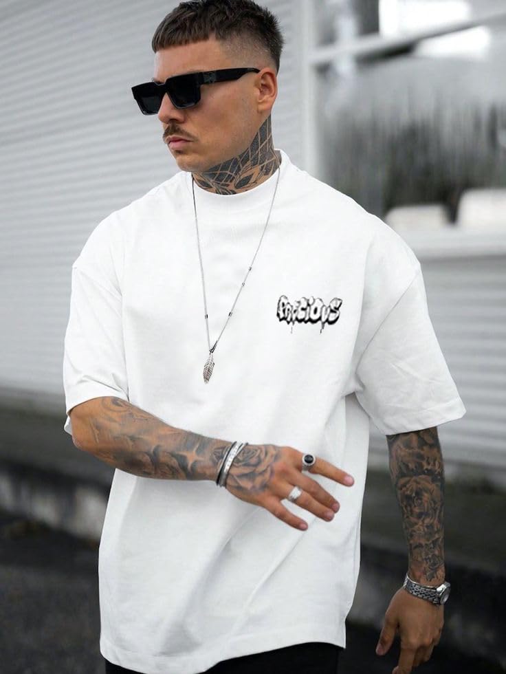 Image of Men's 100% Cotton Round Neck Printed Oversized T-Shirt