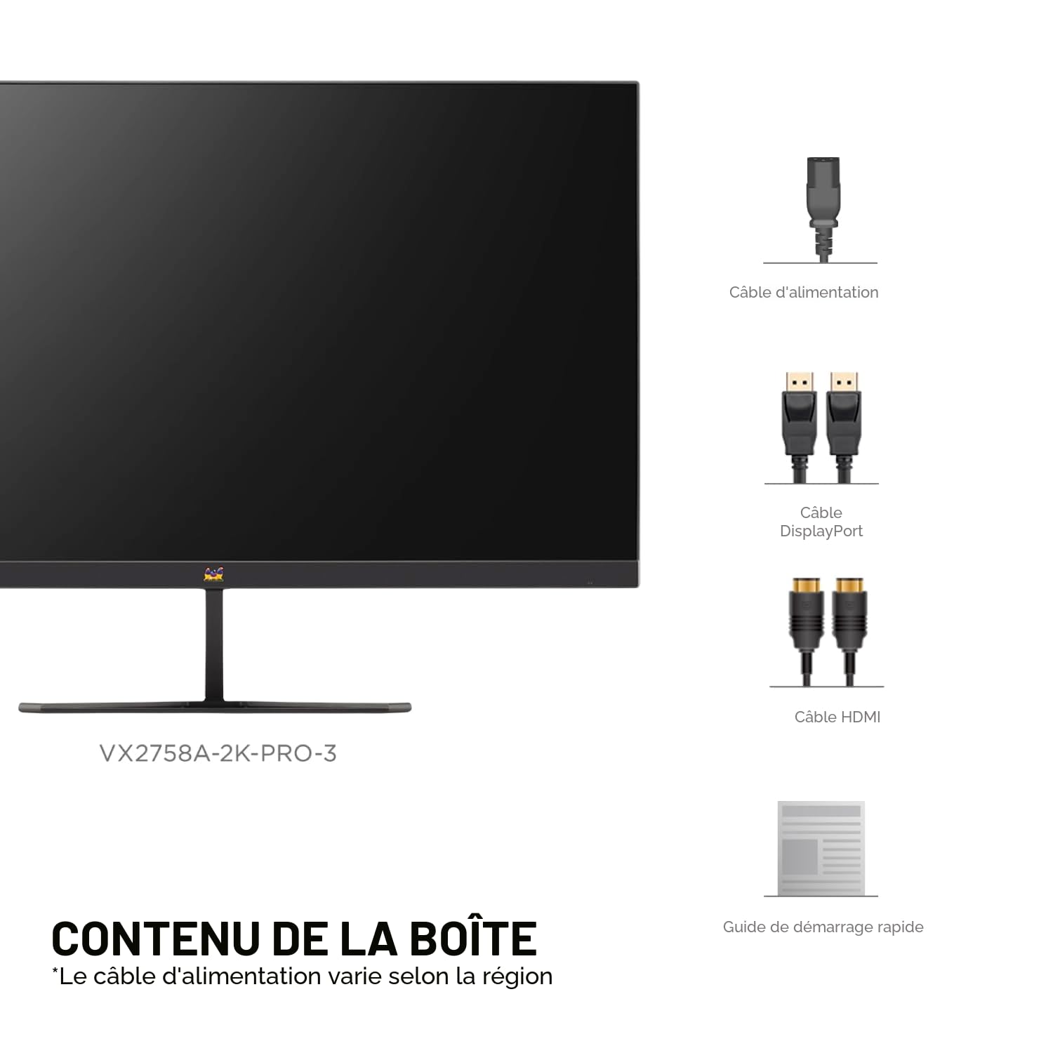ViewSonic VX2758A-2K-PRO-3 Écran PC Gamer 27 Pouces, IPS Moniteur de Jeu QHD 2560 x 1440p, 240 Hz, 1ms MPRT, AMD FreeSync Premium/NVIDIA G-Sync Compatible, HDR10, HDMI 2.1, DP 1.4