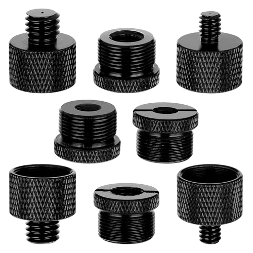 Prasacco 8 adaptadores de soporte de micrófono, 5/8 hembra a 3/8 macho 3/8 hembra a 5/8 macho 5/8 hembra a 1/4 macho 1/4 hembra a 5/8 macho rosca de tornillo para soporte de micrófono en trípode de