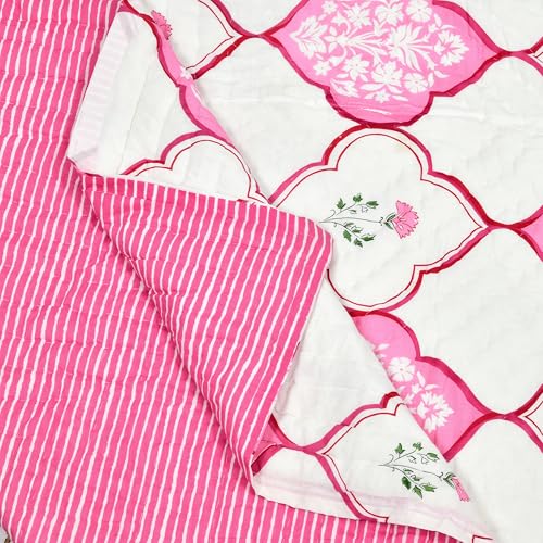 Image of BLOCKS OF INDIA Hand Block Printed Cotton King Size Quilt /Rajai | MUGHAL Pink