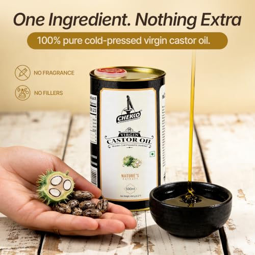 Image of Chekko Cold Pressed Castor Oil Edible (Arandi) 500ml | 100% Pure & Natural Wood Pressed Virgin Castor Oil for Hair & Skin Care, Body Massage | Moisturization & Wellness For Men & Women