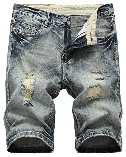 Sarriben Mens Shorts, Fashion Slim Fit Ripped Short Jeans Casual Distressed Denim Shorts with Hole Grey 40
