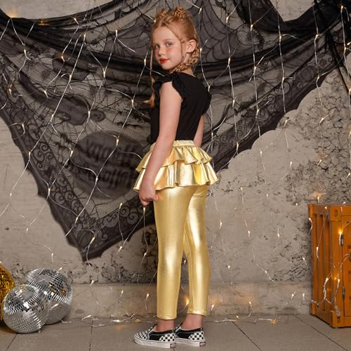 Jxstar Girls Metallic Leggings with Skirt Kids Shiny Sparkle Stretch Pants4