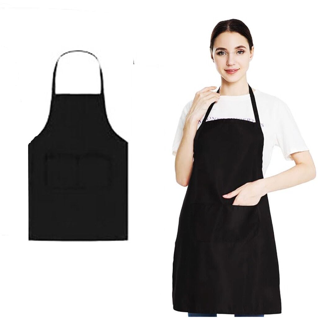 Clossy London Unisex Bib Apron with 2 Pockets Cooking Kitchen Chef Women Men Aprons for Home Kitchen, Restaurant, Coffee house (Black Pack 1)