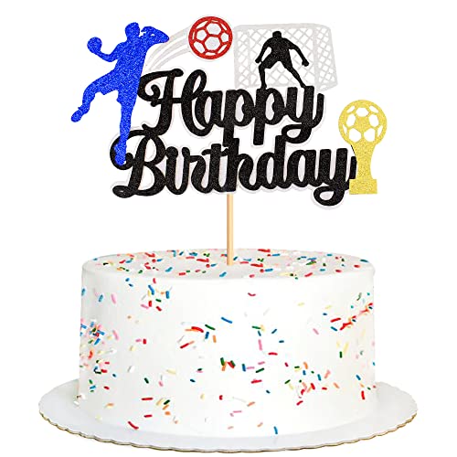 Blumomon 1 Stück Handball Tortenaufsatz Happy Birthday Zeichen Tortenaufsatz Handball Spieler Kuchen Dekorationen für Sport Thema Junge Mädchen Geburtstagsparty Zubehör Cover