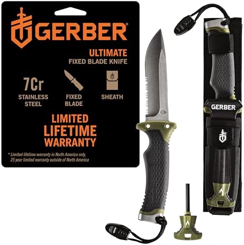 Gerber Gear Ultimate Survival Knife, Fixed Blade Knife with Combo...