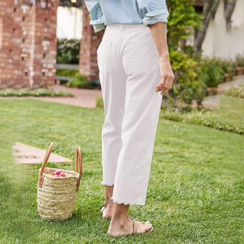 Cropped Pants for Women Summer Straight Loose High Waist Linen Crop Pants Casual Trousers Petite Pants for Women4