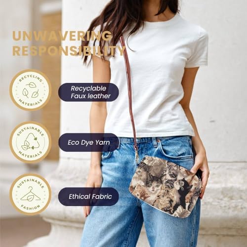 Signare Tapestry Women Fashion Travel Hip Cross Body Bag Brown Cats Design (HPBG-CAT)4