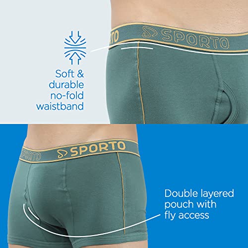 Image of sporto Men's Mid-Rise Super Soft & Comfortable Solid Cotton Square Trunks with No-Fold & No-Pinch Elastic Waistband (Combo Pack)