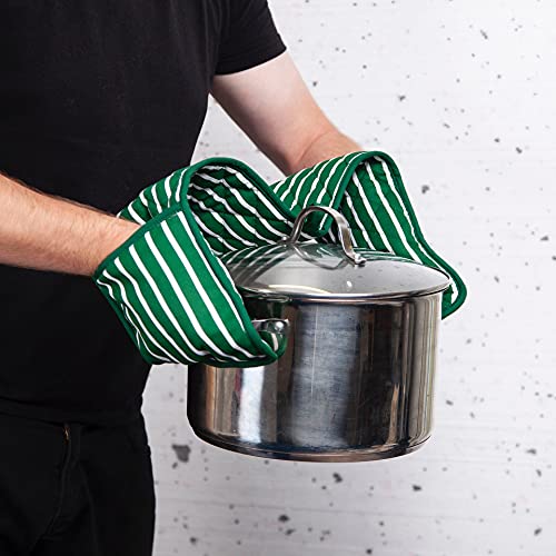Heat Resistant Cotton Double Oven Traditional Still Modern Stripe Quilted Gloves Pot Holder For Home Kitchen Baking (Green) - Cosy Home Interiors Heat Resistant Cotton Double Oven Traditional Still Modern Stripe Quilted Gloves Pot Holder For Home Kitchen Baking (Green) - Image 2