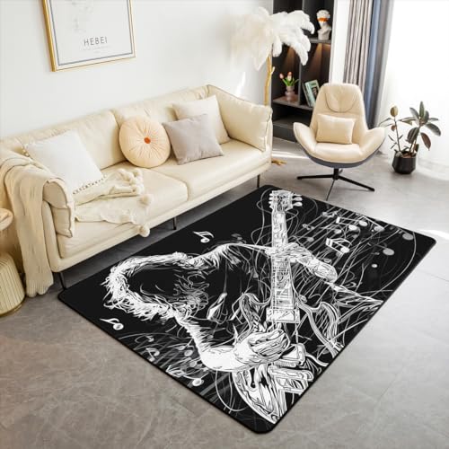 Homewish Décoration de Guitare Tapis D'Appoint 100x150,Hip Hop Rock Tapis Salon Musical Notes Tapis Intérieur et Extérieur pour Boys Enfants Teen Musicien de Rock...